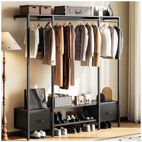 Catálogo de Closet Armable Bodega Aurrera los más recomendados. 49 Simple Hogar Perchero Para ropa, Closet Armables Para Ropas, Closet de Madera, Montado en la Pared Rack Para Ropas, Organizador de Ropa Viene con dos Cajones de Tela (Negro)