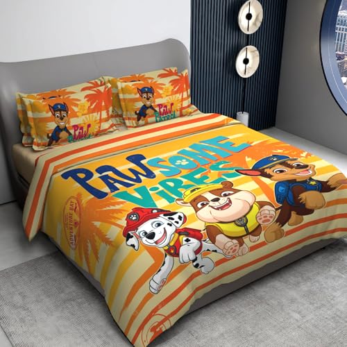 Image of Sassoon Paw Patrol Pawsome Digital Printed 100% Cotton Bedsheet with 2 Pillow Covers in 300TC