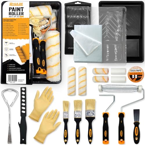 RAULDE Paint Rollers and Trays Set of 21- Roller Sets for Painting - Paint Brush and Rollers Set - Rollers for Painting - Wall Paint Roller - Home Painting Kit