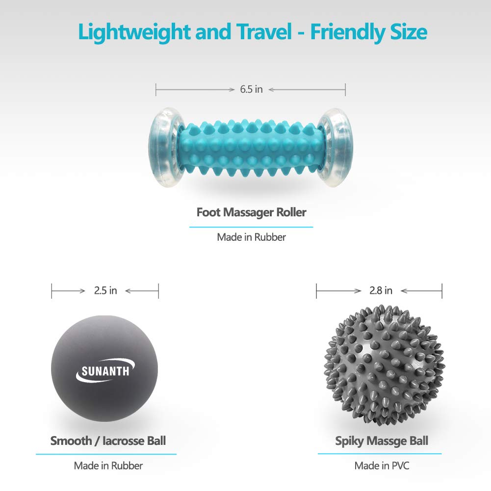 SUNANTH Fußmassage-Roller, Massage-Lacrosse-Ball, Stachel-Ball-Therapie-Set zur Linderung von Plantarfasziitis, Fersen- und Fußgewölbeschmerzen und Tiefengewebsmassage
