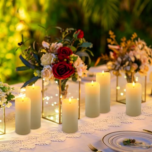 Image of Enpornk 24-Pack Flameless Candles Battery Operated Candles Pillar LED Candles with 10-Key Remote and Cycling 24 Hours Timer for Home Decor(Ivory 4 inch 5 inch 6 inch)