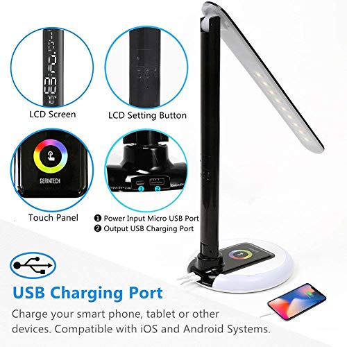 PElight 10W Led Schreibtischlampe Dimmbar Büro Tischleuchte mit Uhr, USB-Aufladung, Farbwechselbasis, Touch-Steuerung, 9… – Bild 3
