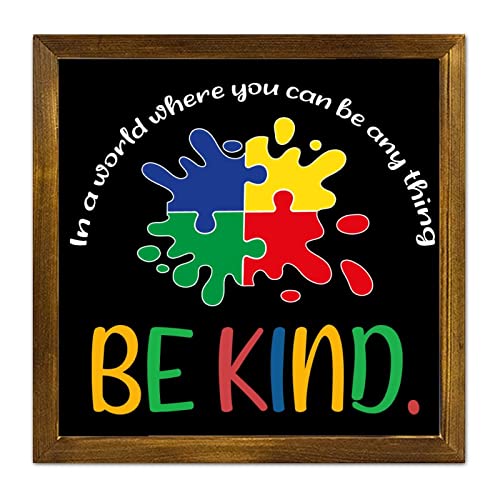 Plaque bois encadrée Autism Mom | Cadre mural rétro maison et chambre enfant 30cm