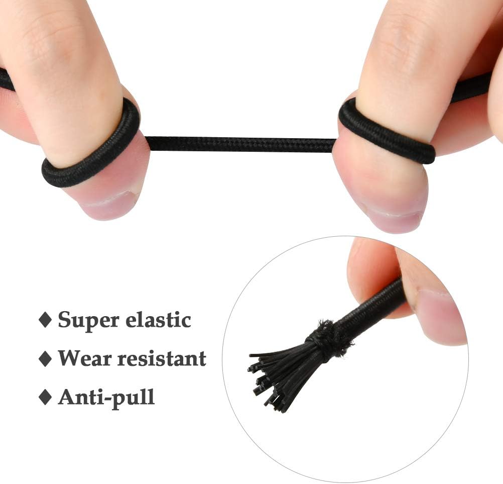 YOTINO 50 Pcs Plastic Cord Locks with 65 ft 1/8" inch Elastic Bungee Nylon Shock Cord , Crafting Stretch String for Drawstrings, Bags, Shoelaces, Clothing(Black)