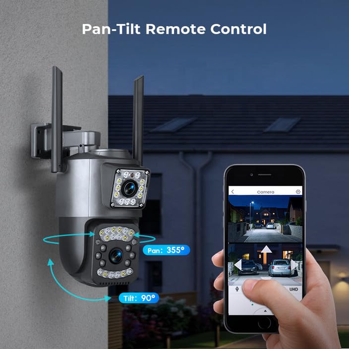 Image of DDLC V380 Pro 1080P WiFi Dual-Lens /Dual-Screen 6MP HD Wireless Security Camera with 360 PTZ, Color Night Vision & IP66 Waterproof Design Two Way Audio Communication (Dual Lens PTZ Camera)