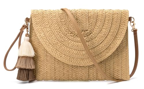 Wytidian Small Straw Clutch Purses For Women Raffia Shoulder Beach Bag Summer Woven Purse Envelope Crossbody Handbag Wallet(Semicircle Brown)