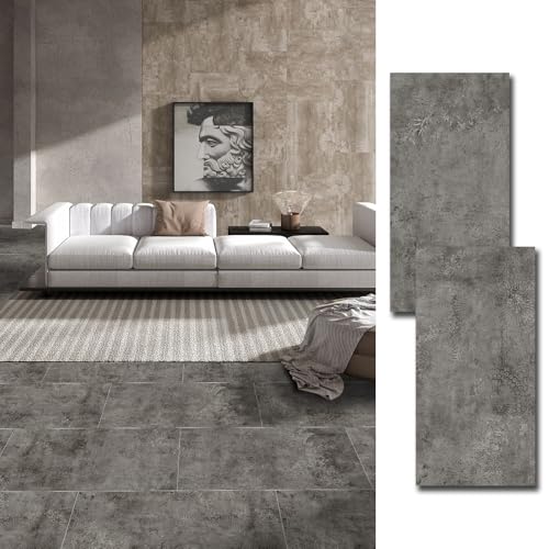 Mulgreat フロアタイル 石目 クッションフロア 大理石 フローリング材 貼るだけ シール式 ビニル床シート 防水 滑り止め 賃貸ok 玄関 洗面所 店舗 トイレ DIY 模様替え 12枚 1畳以上 60.96 x 30.48cm (花紋石・グレー)