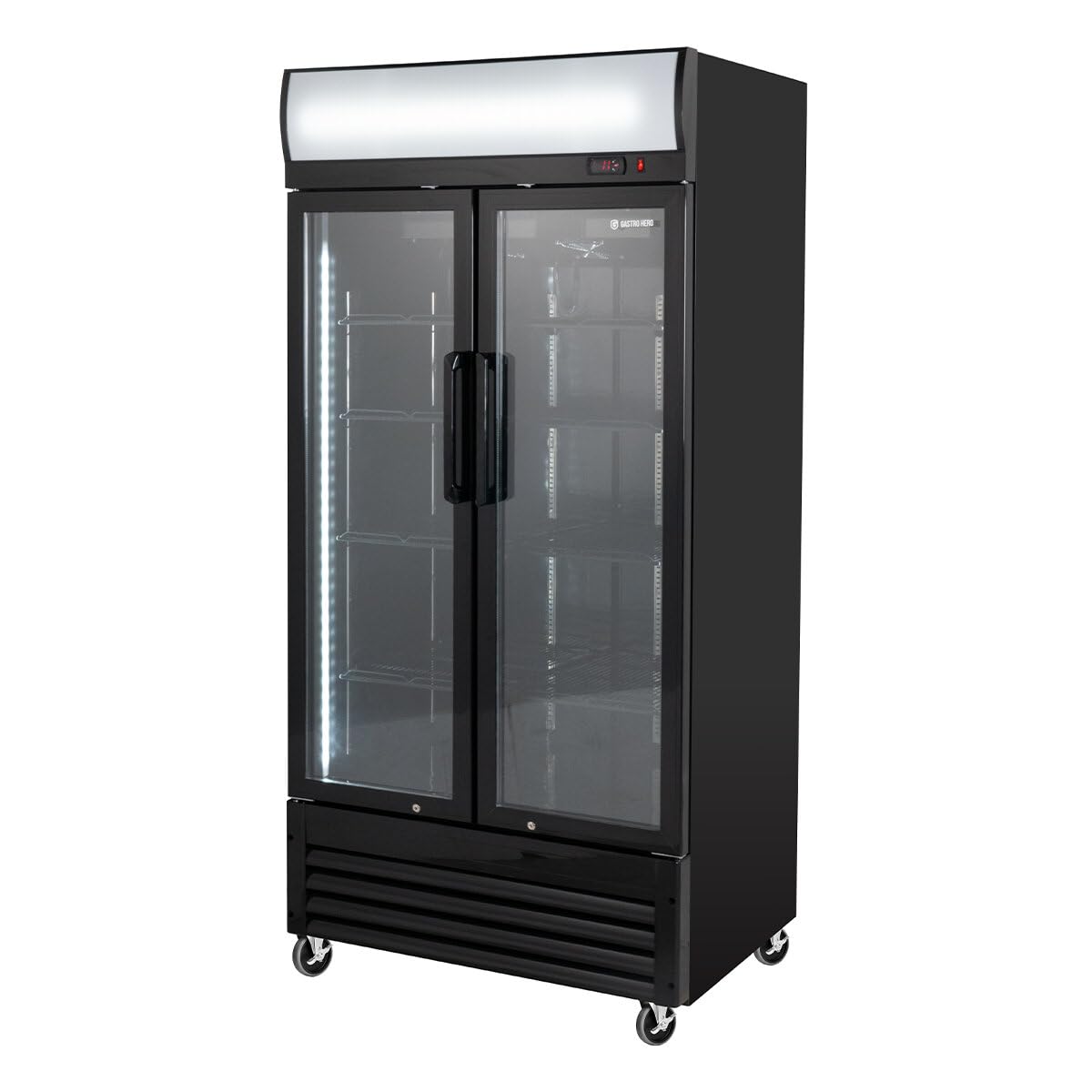 GastroHero Getränkekühlschrank Eco 630 630L Glastür Innenbeleuchtung schwarz Gastronomiebedarf