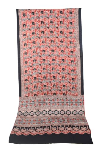 Image of Ethnics of Kutch Womenss Ajrakh Modal Silk Natural Dye Hand Block Print Saree with Blouse Piece - 5.5 Mtr Length