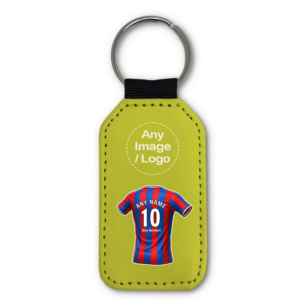 UNIGIFT Personalised Gift - South London Football Fan Yellow Rectangle Keyring (Red and Blue Stripes Jersey Design) Custom Name Keychain - Croydon SE25 Club
