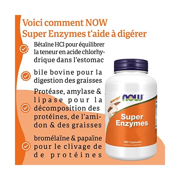 Now Foods, Super Enzymes, 180 Capsules, testé en Laboratoire, Mélange d'Enzymes, Sans Gluten, Sans Soja