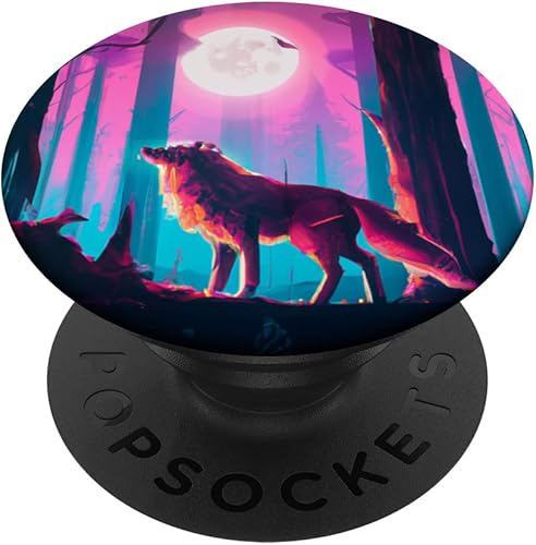 Wolf Synthwave PopSockets Swappable PopGrip