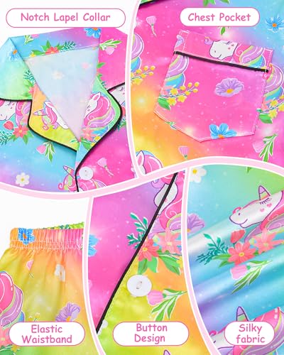 Nidoul Girls Pajamas Silky Short Sleeve Long Pants Cute Jammies Satin Sleepwear Pjs Set for Toddler Kids 3T-10Y4