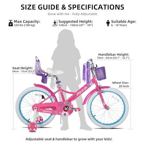 Image of JOYSTAR Little Daisy Kids Bike for Girls Boys Ages 2-10 Years, 12 14 16 20 Inch Girls Bikes with Doll Bike Seat & Streamers, Boys Bike with Flag & Number Plate, Multiple Colors