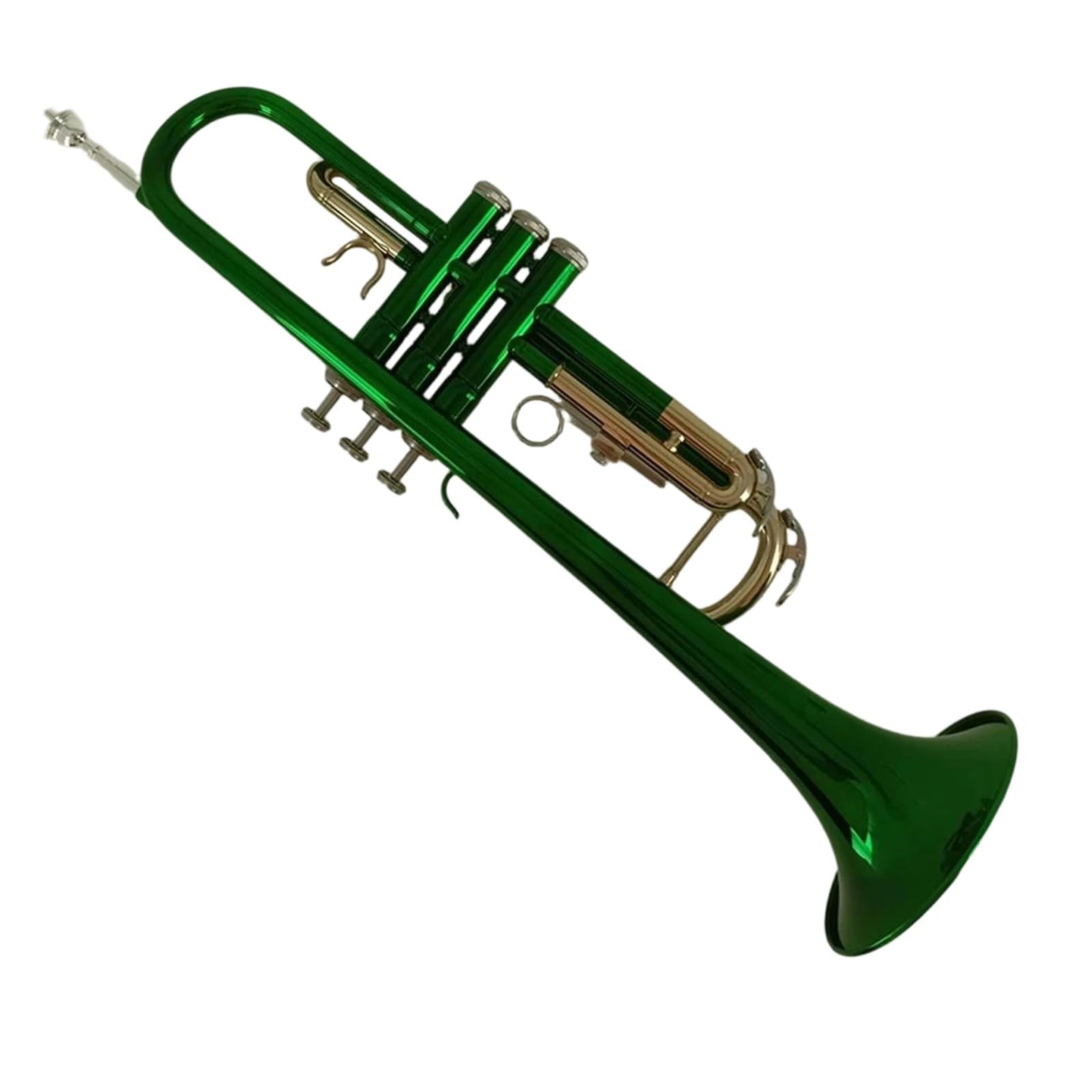 Instrumento De Trompeta Estándar Tubo De Latón Con Llave Dorada Coloreada Para Trompeta Verde En Clave B Con Boquilla 7C Guantes Y Cepillo De Pistón