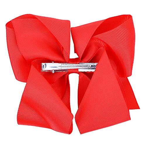 Sibba 6 Inch Ribbon Hair Bows Clips Barrettes Vintage Big Ponytail Holder Cheerleading Hairpin Valentines Easter Day Decorative Hairpin Styling Accessories Back To School Girl Women (2 Pcs Red) #TOP3