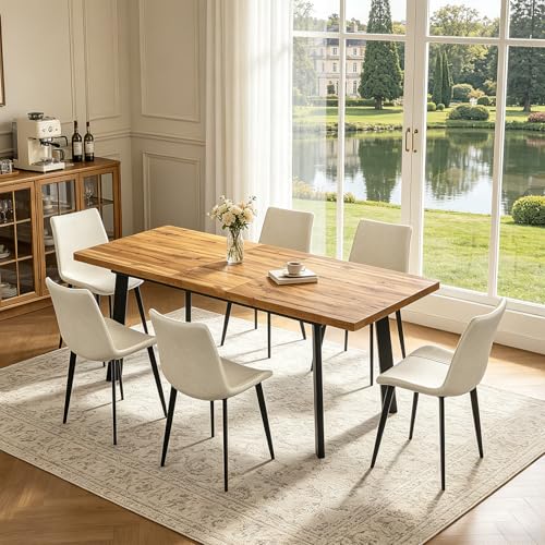 Image of Modern 63 inch-78.7 inch Extendable Rectangular Dining Room Table, Walnut