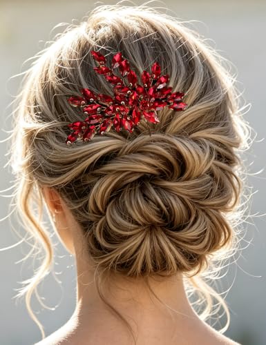 BERYUAN Bridal Teardrop Rhinestone Hair Pins Crystal Rhinestone Hair Accessories Rhinestone Bridal Hair Clips Pins Silver Gold Wedding Headpiece for Brides Bridesmaid (red)