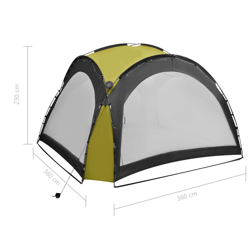 vidaXL Carpa de Fiesta con LED 4 Paredes Laterales Verde 3,6x3,6x2,3 m