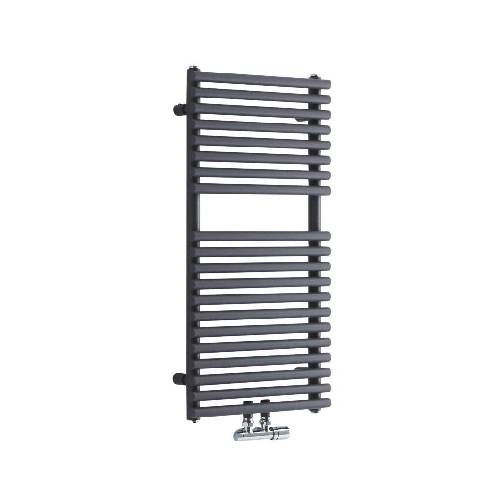 Milano Via Anthracite Middle Connection Bar On Bar Heated Towel Rail - 835mm x 400mm