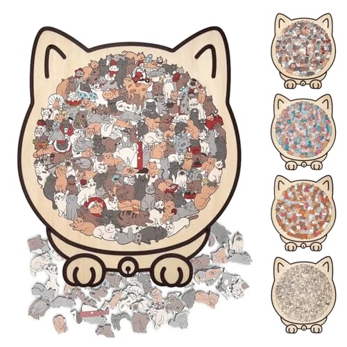 135ピース モランディカラーの猫型木製ジグソーパズル。愛らしい猫の輪郭が描かれたフレーム付きジグソーパズル。猫型木製パズル。猫好きの方のためのクリエイティブパズル。ホームデコレーション (#A)