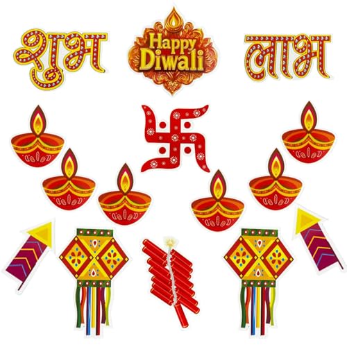Image of 15 Pcs Diwali Festival Items Vibrant Wall Ceiling Decor Cutouts for Home and Office Deepawali Home Decor Festive Hanging (Pack of 15)