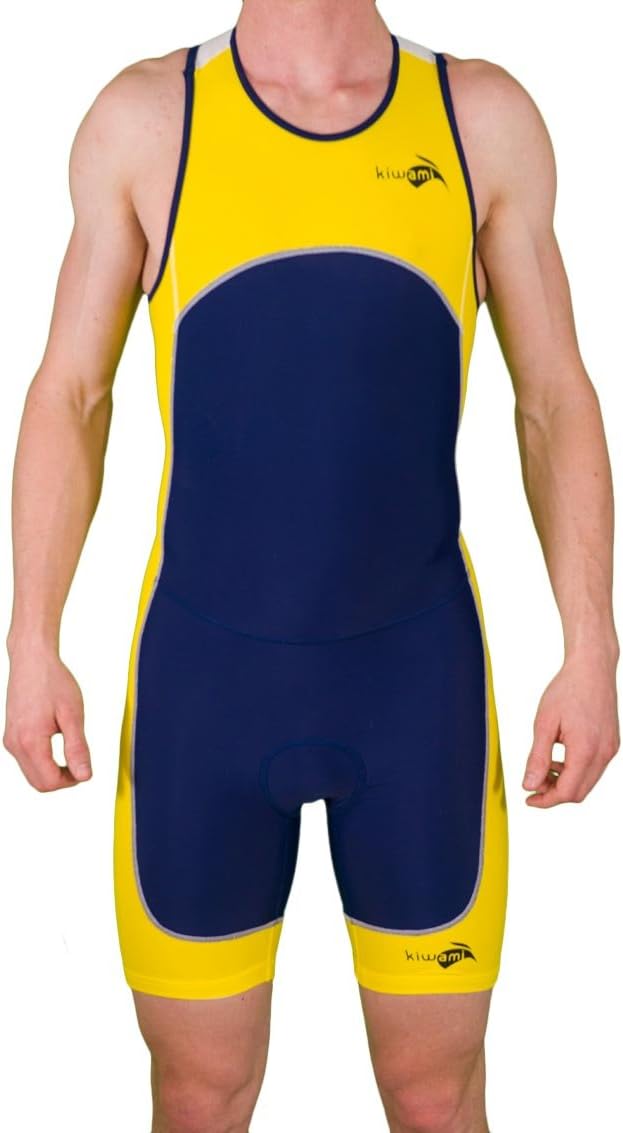 Kiwami Men's Prima Race Trisuit - Tri Suits - Trisuits Triathlon Men - (Navy, Yellow, Medium)