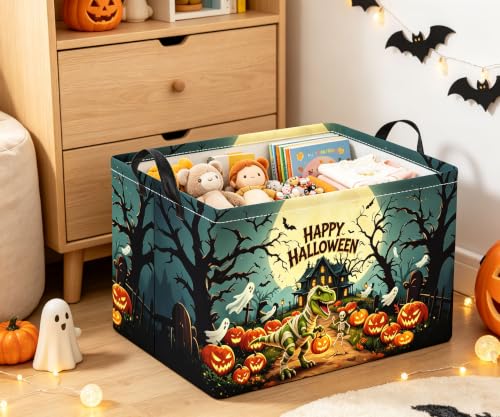 Image of Halloween Basket Cute Baskets for Kids Pumpkin Basket Rectangular Storage Bin Organizer Box Room Decor(Pumpkin Dinosaur)