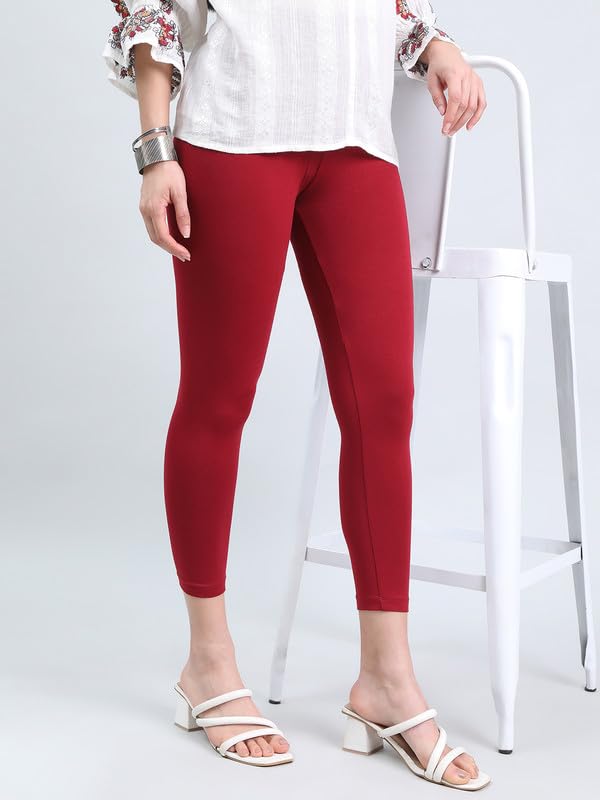 Image of GO COLORS Soft Cotton Stretch Cropped Leggings for Women | Breathable, Mid Rise