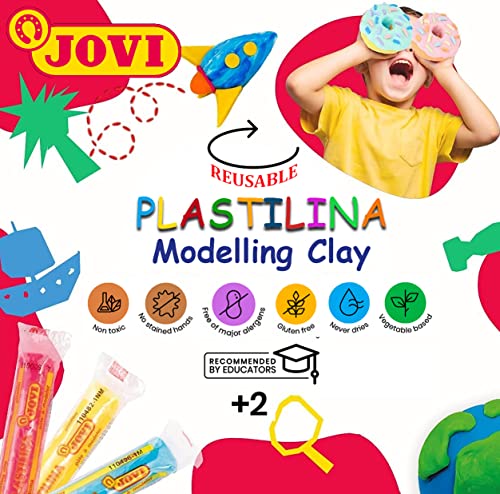 Image of Jovi Plastilina Black Non-Drying Modelling Clay for Art & Craft Pack of 6 Bars - 50gms Each Non-Toxic Gluten Free Fine Motor Skills, Moulding, Pottery Sculpting Project Work with Dough