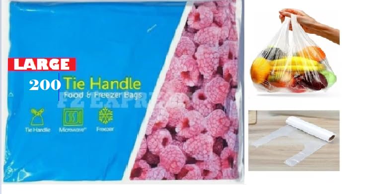 Food Freezer Bags with Tie Handles and Writable Panel | Extra Strong, Microwave Safe, Food Storage, Sandwich Bags, For Freezing (WHITE, L, 200) — image 1