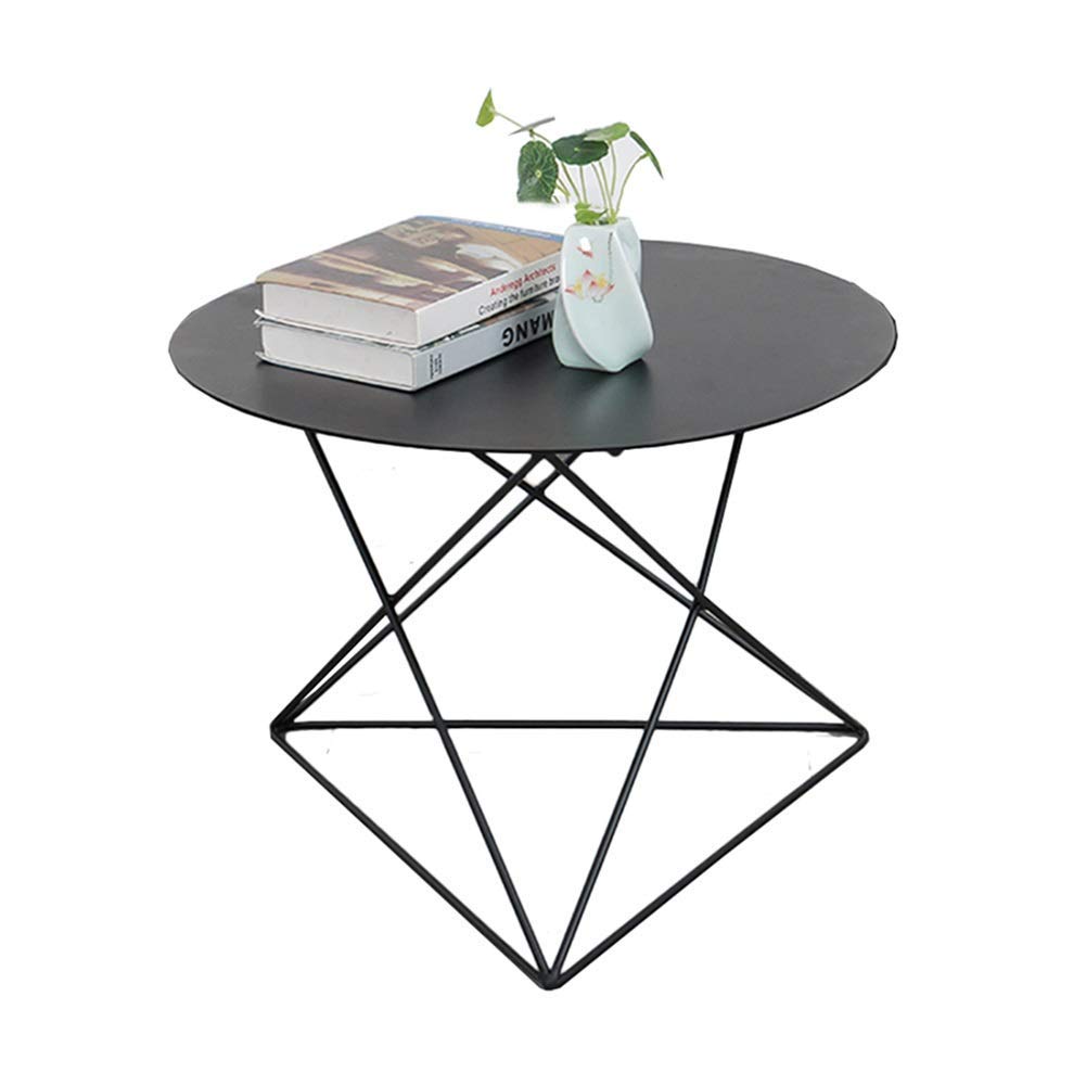 Round Coffee Table Nordic Black Wrought Iron Side Table Living Room Mini Small Round Table Sofa Corner Table Balcony Garden Leisure Coffee Table 45x45CM