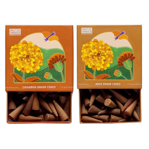 Image of Natural Incense Fragrance Cinnamon and Khus Dhoop Cones with Holder (80 pcs) | Havan for Pooja, Home & Festivals I Natural Guggal /Loban Original |Pack of 2 (40 Cones /Pack)