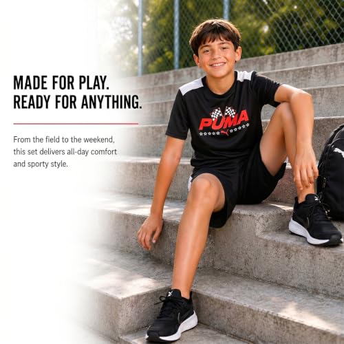 Image of PUMA Boys Active Shorts Set - 2 Piece Dry Fit T-Shirt and Performance Gym Shorts - Activewear Clothing Set for Boys (4-16)