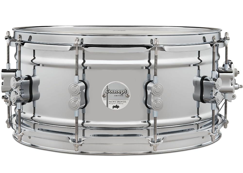 Pacific Drums Concept Series - Caisse claire en métal, 14" x 6.5", acier chromé de 1 mm d'épaisseur, accastillage chromé satiné