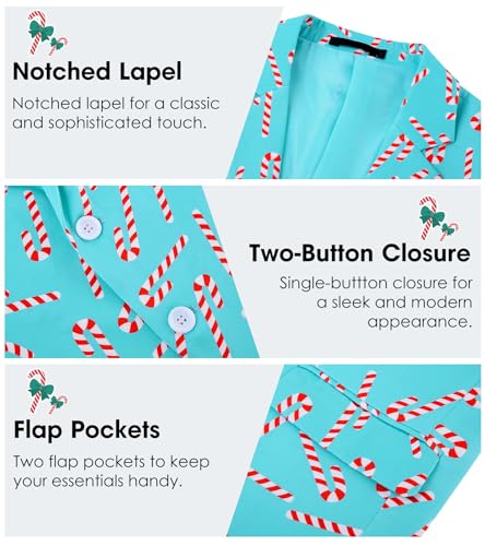 uideazone Men's Christmas Blazer Suit 3D Printed Tuxedo Jacket Xmas Party Sports Coat with Tie for Dinner,Prom,Wedding4