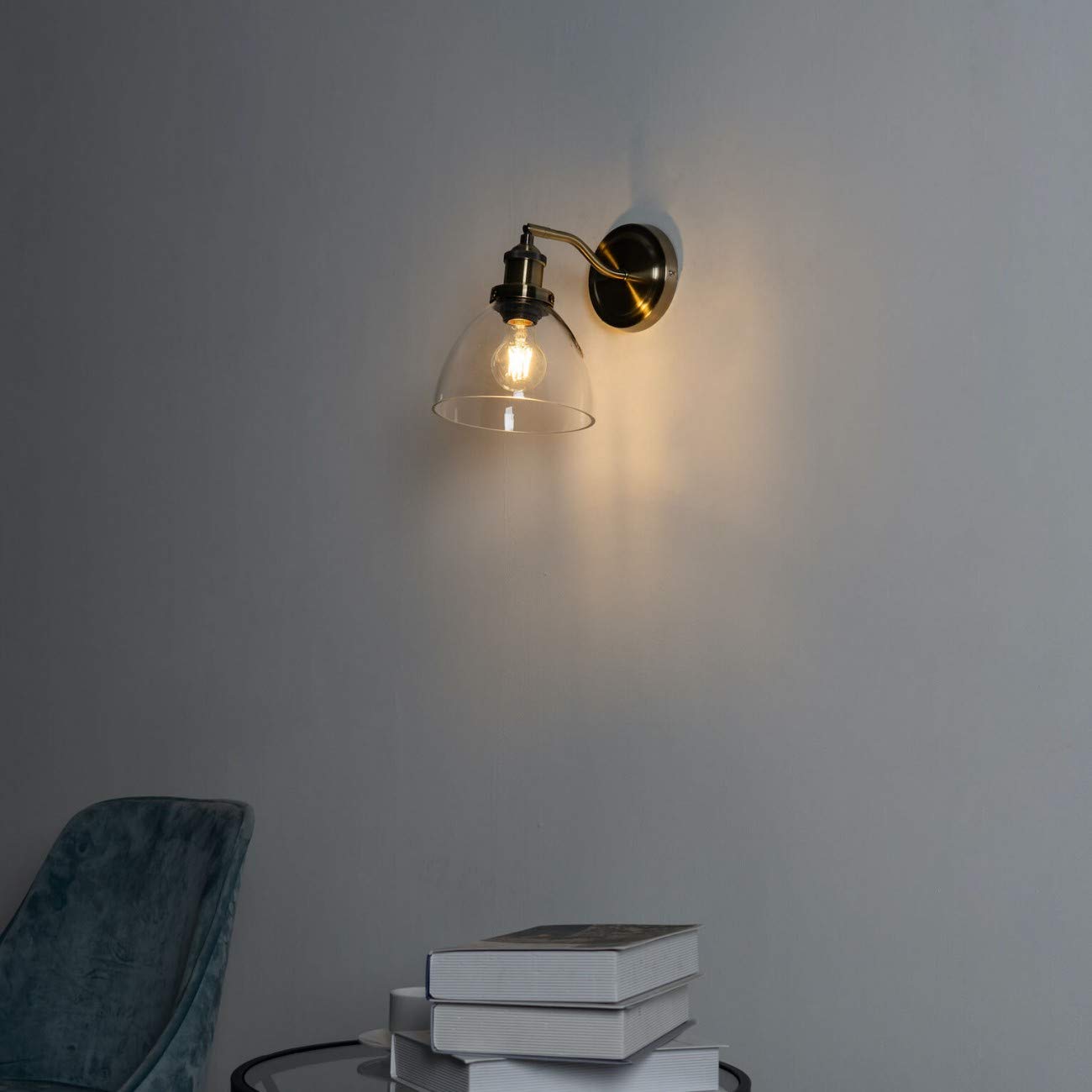 Kosilum Wandlamp, vintage, van glas en koper, flavia, warmwit licht voor woonkamer, slaapkamer, keuken, hal, 1 x max. 60 W – E27 – IP20