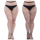 Aneco 2 Pairs Plus Size Sparkle Diamond Fishnets Sexy Black Tights Cross Mesh Tights Pantyhose Stockings