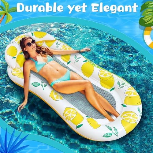 Wovnet 2 Pcs Inflatable Pool Float Mat Rafts with Headrest 59x31 Inch Loungers Sun Tanning Float for Adult Cool Water Hammock Chair for Summer Swimming Pool Lake Beach Party Toys