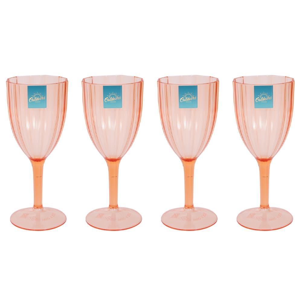 Yöl 4 Goblets - 300Ml Pack Of 4 Fluted Wine Goblets 300Ml Drinks Glasses Summer Cocktails Picnic Dining Drinking Cups Reusable