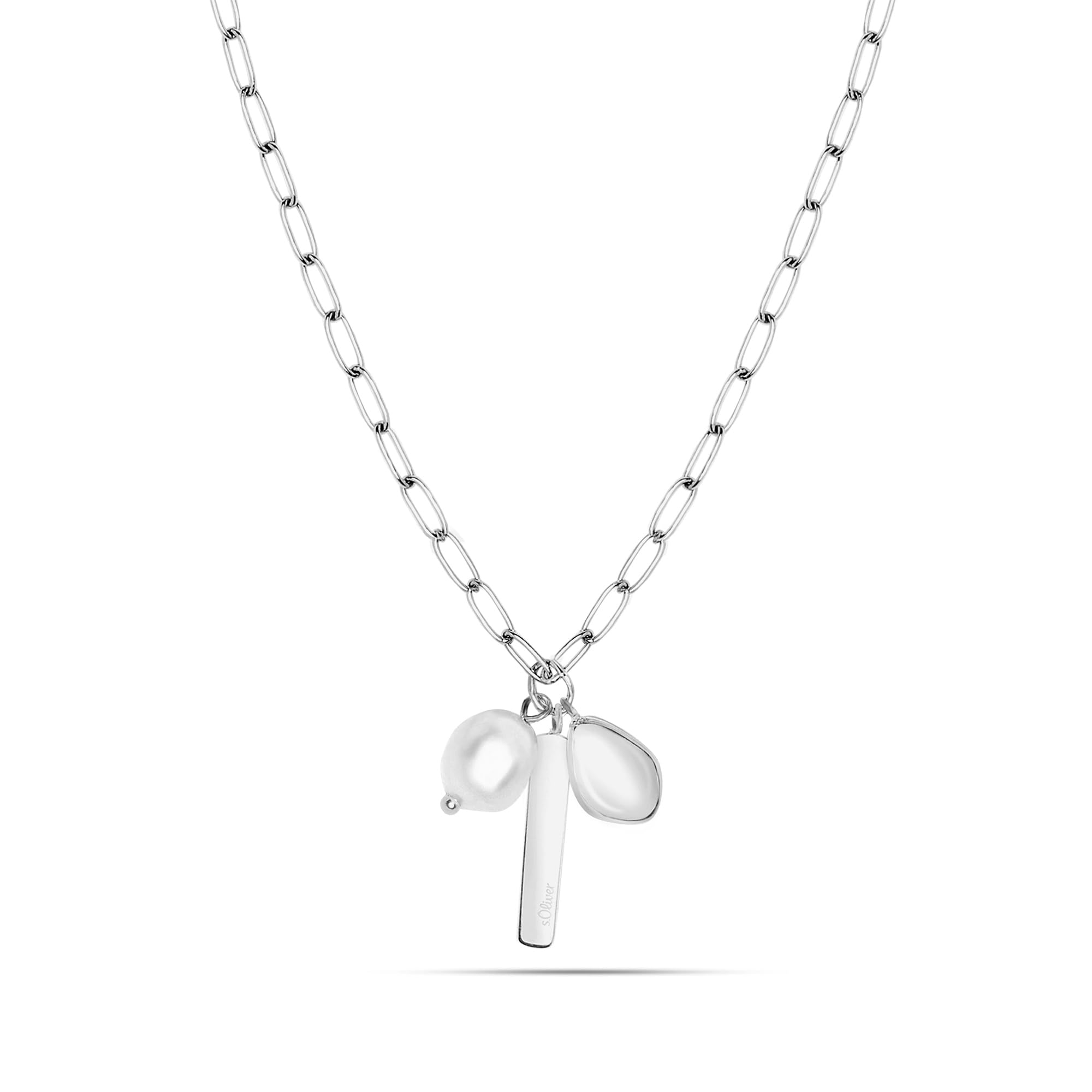 s.Oliver Necklace – Elegant Necklace Made of Polished Stainless Steel – Silver – Link Chain 47 cm – Waterproof and Skin-friendly