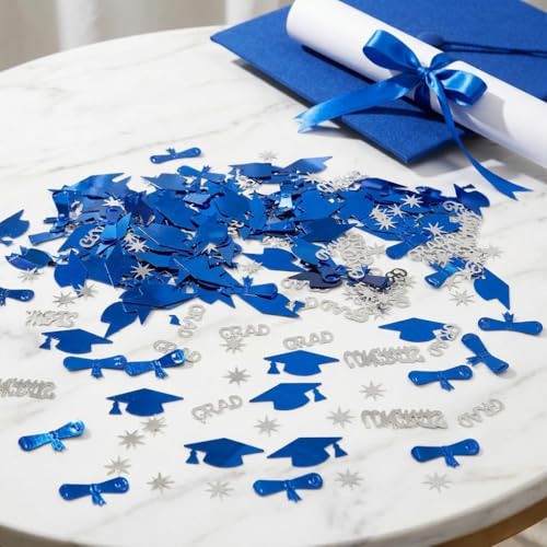 Image of Silver and Blue Graduation Confetti 2026, 1000 Pcs Class of 2026 Table Centerpiece Grad Confetti for 2026 Graduation Party Decorations Supplies