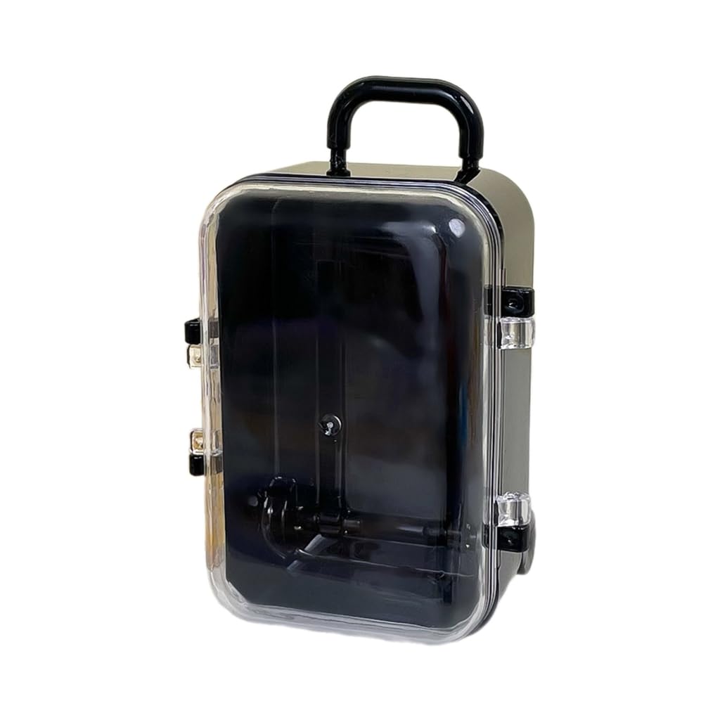 Lerono Black Dollhouse Miniature Luggage Suitcase Storage Trolley Case Travel Holiday Toy Candy Box Handbag Model For Dolls Accessory