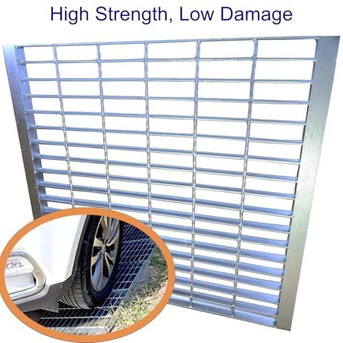 Image of Galvanized Steel Drain Grate with Lip 28x28 in, B-Class 28100 lbs Heavy-Duty Driveway Channel Cover w /Base, Outdoor Trench Drainage Grate, Silver Square Metal Sewer Cover for Garage