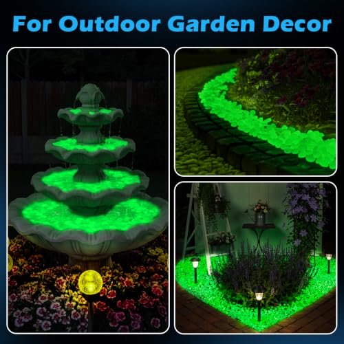 Image of NAMTSO Green Glow in the Dark Rocks Outdoor Garden Decor, 200 pcs, 0.95 lbs | Large 0.6 inch-1.1 inch /pc, Resin Glowing Pebbles, Luminous Stones for Landscaping, Patio, Backyard, Lawn, Aquarium & Fish Tank Decor