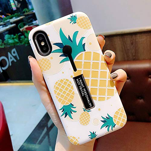 iPhone X Case, iPhone Xs Case, Dual Layer Finger Strap Case Protective Phone Cover,Shockproof Slim Rubber Grip Holder Case, Finger Ring Band with Kickstand Case for iPhone Xs 5.8 inch-Pineapple