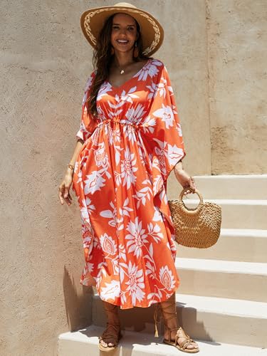Image of Moss Rose Kaftan Dresses for Women V Neck Summer Swimsuit Cover up Caftan Maxi Beach Dresses