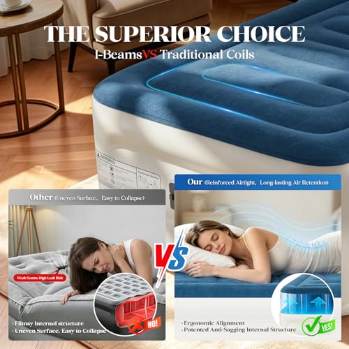 VOSSER Twin Air Mattress with Built-in Pump,Fast & Easy Inflation/Deflation Inflatable Mattress, Foldable Blow Up Mattress with Storage Bag, Inflatable Bed for Home, Camping & Guests - Image 5