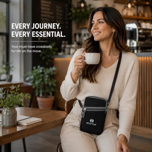 Image of Storite Travel Sling Bag for Men & Women, Black | Durable Fabric, Compact Design, Adjustable Strap, Comfortable Carry, Travel, Office, Hiking, Passport Carry