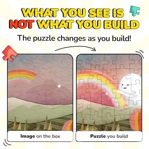 Image of Odd Pieces Jigsaw Puzzles 1000 Pieces with Storytelling Comics, for Women, White Elephant, Mystery Puzzle for Adults & Kids - 19.7'' x 27.6'' Frameable Magic Puzzle Art (Silver Lining)